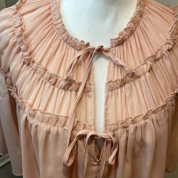 Zara Light Pink Ruffled Short Sleeve Blouse, Size Small - Picture 7 of 16